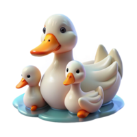 beautiful minimalist A family of ducks swimming in a pond, fluffy feathers and playful interactions, cute and whimsical style high resolution png
