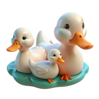 serene abstract A family of ducks swimming in a pond, fluffy feathers and playful interactions, cute and whimsical style high quality png