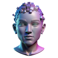 impressive vintage A digital rendering of a human face dissolving into pixels, glitch art style, harsh and contrasting colors exclusive png