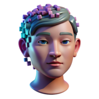 stunning traditional A digital rendering of a human face dissolving into pixels, glitch art style, harsh and contrasting colors genuine png