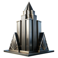 impressive creative Art Deco skyscraper, chrome and black glass, sharp geometric patterns, volumetric lighting, dramatic shadows, high contrast, authentic png