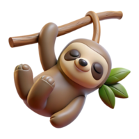 vibrant abstract A sleepy sloth hanging upside down from a tree branch, relaxed pose and furry coat, cute and whimsical style high quality png