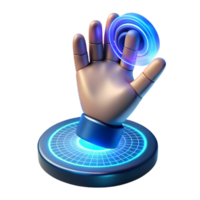 impressive rustic A hand reaching out to touch a holographic interface, futuristic design, blue light, digital art style premium png