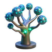 extraordinary vintage A bioluminescent tree with embedded circuit boards, glowing softly in a dark forest, fantasy art style professional png