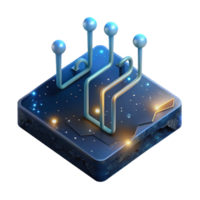impressive contemporary A single, glowing circuit board floating in space, intricate pathways illuminated by starlight, photorealistic style original png