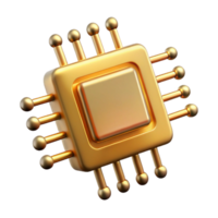 elegant minimalist A single microchip, magnified, intricate golden pathways gleaming under a scanning electron microscope, scientific illustration style original png
