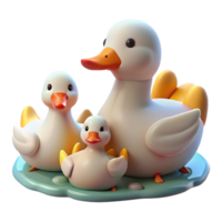 elegant modern A family of ducks swimming in a pond, fluffy feathers and playful interactions, cute and whimsical style detailed png