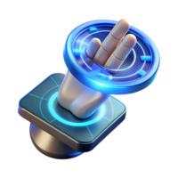 serene abstract A hand reaching out to touch a holographic interface, futuristic design, blue light, digital art style premium png