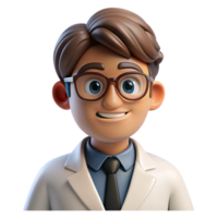 impressive rustic Portrait of a scientist with lab coat and glasses, a curious expression, brightly lit laboratory, scientific photography style high quality png