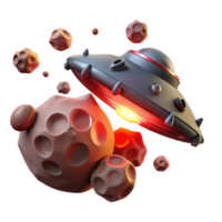 impressive abstract A lone spaceship drifting through an asteroid field, dim, red lighting, dystopian style genuine png