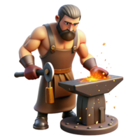 beautiful modern A stoic Hephaestus working at his forge, sparks flying from the anvil, rendered in a gritty realism style premium png
