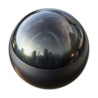 impressive minimalist A single, perfect sphere of polished obsidian, reflecting a distorted cityscape, with dramatic, Rembrandt-style lighting high resolution png