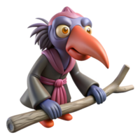 dramatic minimalist A tengu, a Japanese goblin with a long nose, perched on a tree branch, whimsical and mischievous style 4K png