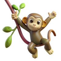 vibrant contemporary A curious monkey swinging through the trees, jungle setting, dynamic pose, playful expression professional png