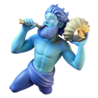 beautiful artistic A wise Triton blowing a conch shell, dynamic pose, Baroque style, dramatic blue light high resolution png