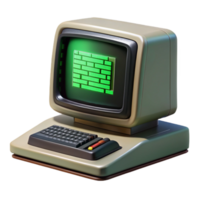 stunning creative A vintage computer terminal displaying complex code, green text on a black screen, dimly lit, retrofuturism style premium png