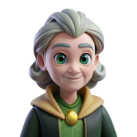 magnificent modern A cunning Loki disguised as an old woman, her eyes twinkling with mischief, illustrated in a graphic novel style high resolution png