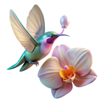 impressive modern A hummingbird hovering near a dew-kissed orchid, macro photography, soft morning light 4K png