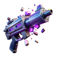 impressive contemporary A futuristic weapon disintegrating into pixels, glitch art style, high contrast lighting authentic png