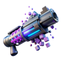 vibrant modern A futuristic weapon disintegrating into pixels, glitch art style, high contrast lighting professional png