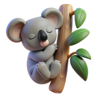 vibrant modern A sleepy koala clinging to a eucalyptus tree, soft lighting, photographic style, premium png