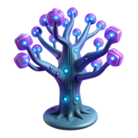 dramatic abstract A bioluminescent tree with embedded circuit boards, glowing softly in a dark forest, fantasy art style detailed png