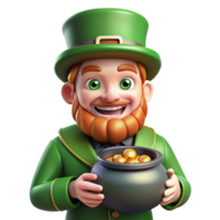 elegant rustic Portrait of a mischievous leprechaun with a pot of gold, magical forest lighting, Irish folklore style, original png