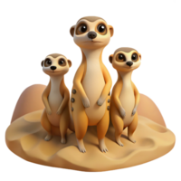 dramatic artistic A group of meerkats standing guard on a sandy dune, warm desert lighting, cartoon style detailed png