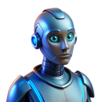 deslumbrante minimalista uma futurista andróide com brilhando azul olhos e metálico pele, néon iluminação, digital arte estilo Alto resolução png