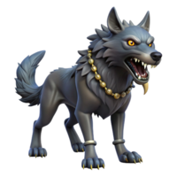 beautiful contemporary A fierce Fenrir, the monstrous wolf of Norse mythology, bound by Gleipnir, dark fantasy style high quality png