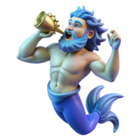 beautiful abstract A wise Triton blowing a conch shell, dynamic pose, Baroque style, dramatic blue light genuine png
