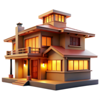 impressive abstract A hyperrealistic rendering of a Frank Lloyd Wright house, warm interior lighting, prairie style detailed png