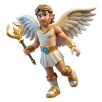 dramatic minimalist Hermes, messenger of the gods, with winged sandals and a caduceus, dynamic pose, comic book style high resolution png