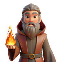 dramatic traditional A man with a long beard and a wise expression, wearing a robe, lit by a warm fire, fantasy art style detailed png