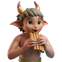 elegant traditional A mischievous satyr playing a pan flute in a sun-drenched forest glade, Impressionist painting style high resolution png