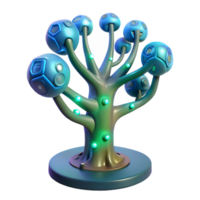 beautiful artistic A bioluminescent tree with embedded circuit boards, glowing softly in a dark forest, fantasy art style high quality png