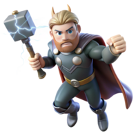 stunning creative Thor, wielding Mjolnir, summoning a lightning storm, dynamic composition, comic book style original png