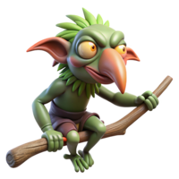 magnificent rustic A tengu, a Japanese goblin with a long nose, perched on a tree branch, whimsical and mischievous style exclusive png
