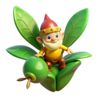 stunning contemporary A whimsical gnome riding a giant firefly through a luminescent forest, dappled sunlight filtering through the leaves, vibrant and painterly style high quality png
