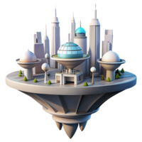 vibrant vintage A floating city with interconnected platforms, futuristic architecture, bright sunlight, utopian setting 4K png