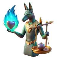 dramatic minimalist Anubis leading a soul through the underworld, dark and mysterious, ancient Egyptian tomb painting style premium png
