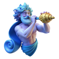 stunning classic A wise Triton blowing a conch shell, dynamic pose, Baroque style, dramatic blue light high resolution png