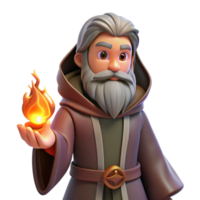 wonderful minimalist A man with a long beard and a wise expression, wearing a robe, lit by a warm fire, fantasy art style 4K png