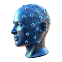 dramatic minimalist A transparent human head with binary code flowing through it, illuminated by a network of glowing lines, digital art style premium png