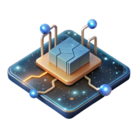 extraordinary contemporary A single, glowing circuit board floating in space, intricate pathways illuminated by starlight, photorealistic style authentic png