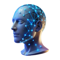 elegant traditional A transparent human head with binary code flowing through it, illuminated by a network of glowing lines, digital art style high resolution png