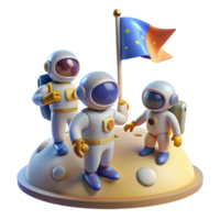 magnificent contemporary A group of astronauts planting a flag on a new planet, hopeful and optimistic, bright lighting high quality png