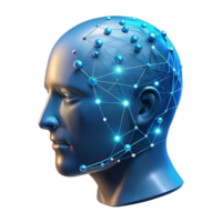 impressive minimalist A transparent human head with binary code flowing through it, illuminated by a network of glowing lines, digital art style genuine png