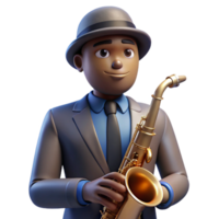 dramatic contemporary Portrait of a musician with a saxophone, lost in thought, dimly lit jazz club, film noir style exclusive png