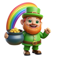 magnificent rustic A mischievous Irish leprechaun guarding a pot of gold at the end of a rainbow, cartoon style, bright lighting, authentic png